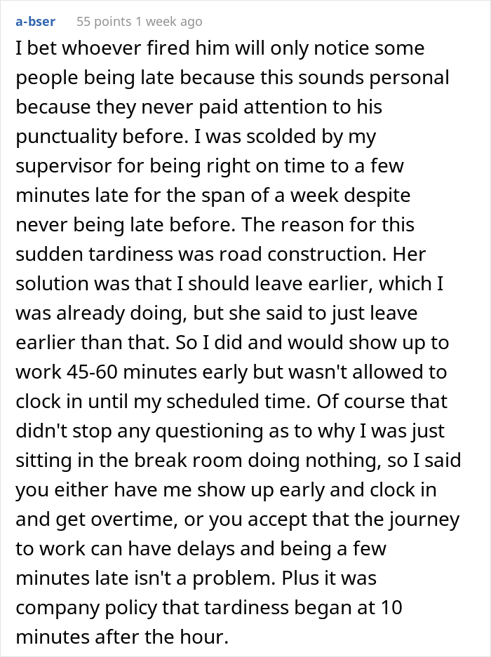 Longtime Worker Gets Fired For Being Late For The First Time Ever, So His Colleagues Let The Boss Know They're Not Disposable Longtime Worker Gets Fired For Being Late For The First Time Ever, So His Colleagues Let The Boss Know They're Not Disposable