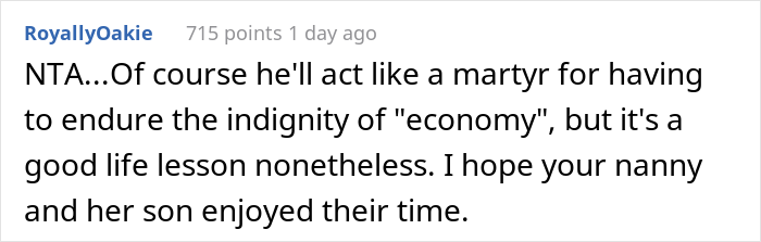 Teen Says Parents Shouldn't Have Bought Nanny A First-Class Ticket, Regrets It After They Put Him In Economy For Being So Elitist Teen Says Parents Shouldn't Have Bought Nanny A First-Class Ticket, Regrets It After They Put Him In Economy For Being So Elitist