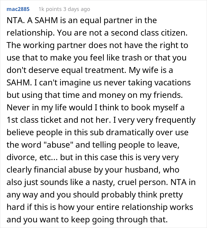 Husband Books 1st Class Tickets For Himself And His Friend For A Trip While Wife Only Gets Economy, Drama Ensues When Wife Decides Not To Go