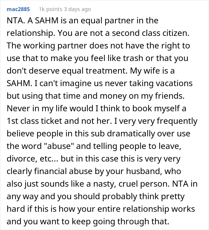 Husband Books 1st Class Tickets For Himself And His Friend For A Trip While Wife Only Gets Economy, Drama Ensues When Wife Decides Not To Go Husband Books 1st Class Tickets For Himself And His Friend For A Trip While Wife Only Gets Economy, Drama Ensues When Wife Decides Not To Go