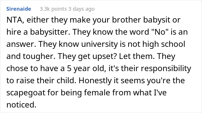 Woman Has Packed Uni Schedule But Her Parents Still Expect Her To Take Care Of Her Little Brother, Drama Ensues When She Refuses