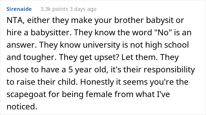 Woman Has Packed Uni Schedule But Her Parents Still Expect Her To Take Care Of Her Little Brother, Drama Ensues When She Refuses Woman Has Packed Uni Schedule But Her Parents Still Expect Her To Take Care Of Her Little Brother, Drama Ensues When She Refuses