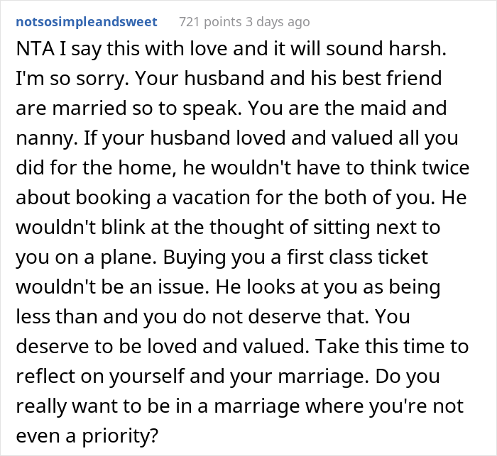 Husband Books 1st Class Tickets For Himself And His Friend For A Trip While Wife Only Gets Economy, Drama Ensues When Wife Decides Not To Go Husband Books 1st Class Tickets For Himself And His Friend For A Trip While Wife Only Gets Economy, Drama Ensues When Wife Decides Not To Go
