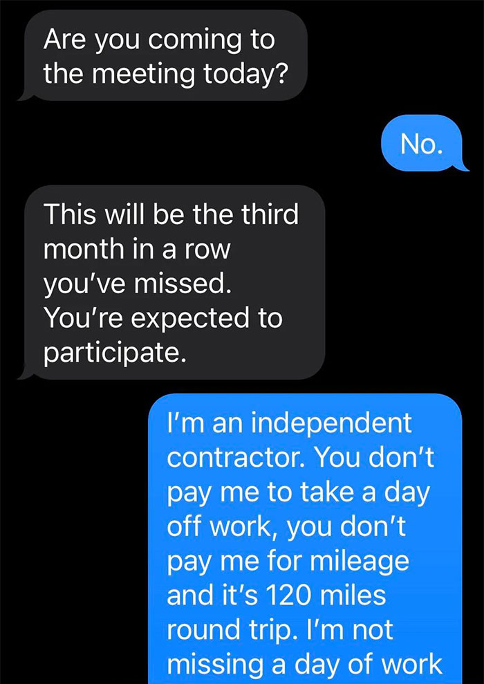 Worker Shares Viral Message Exchange Between Him And Corporate Representative After Being Reprimanded For Not Attending Monthly Meetings