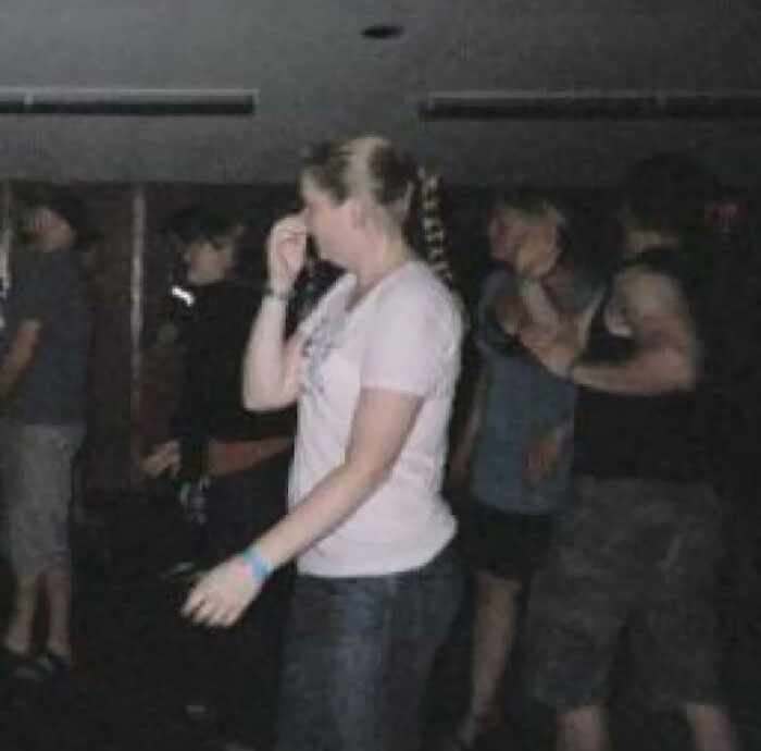 I Just Found This Old Picture Of Myself (Adjusting My Nose Ring) And My Now Boyfriend (Black Tank Top) Sharing A Dance Floor Eleven Years Before We Met