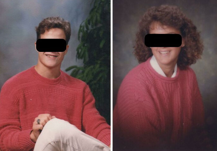 My Wife And I Took The Same Senior Photo In High School, 2000 Miles Apart, Back In The Late 1980's