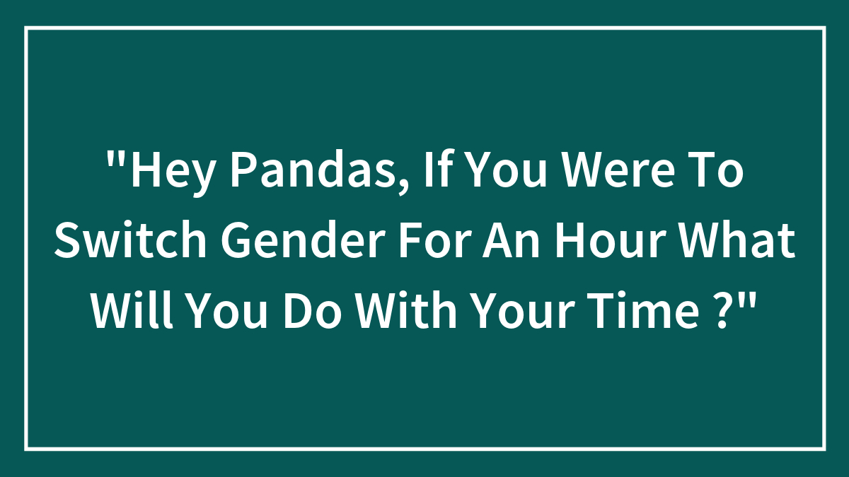 “Hey Pandas, If You Were To Switch Gender For An Hour What Will You Do With Your Time ?”