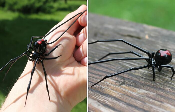 A Selection Of Glass Figures Of Black Widow Spiders By The Glass Symphony Family Workshop (9 Pics)