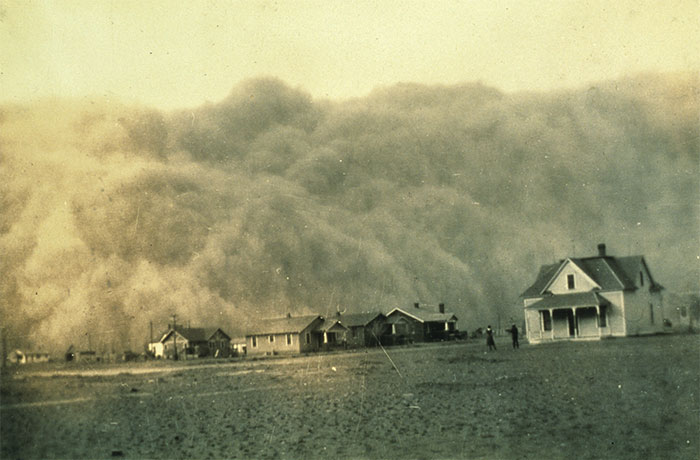 The Dust Bowl Dust Storm Approaches Stratford, Texas In 1935