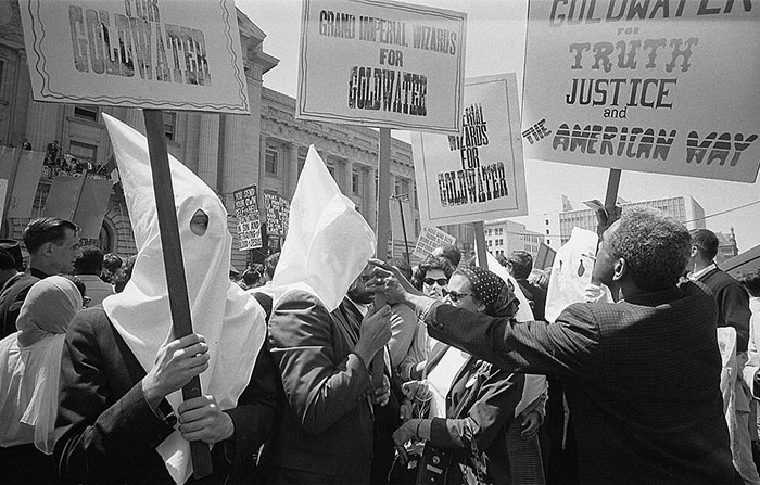 Civil Rights Activists Dressed Up As Ku Klux Klan Members To Protest Racists Supporting The Presidential Campaign Of Barry Goldwater