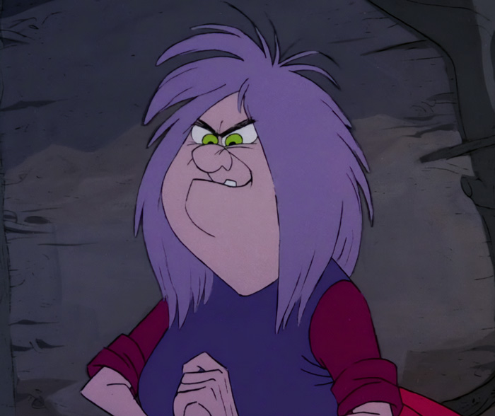 Madam Mim with purple hair 