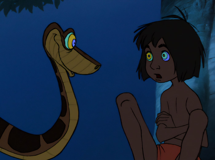 Kaa hypnotising Mowgli 