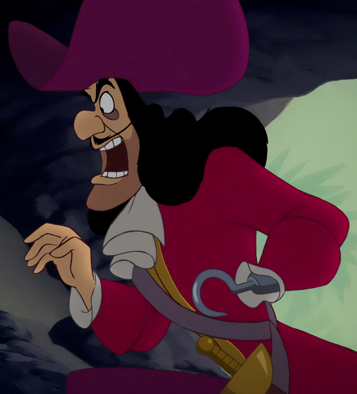 Captain Hook wearing a purple hat 