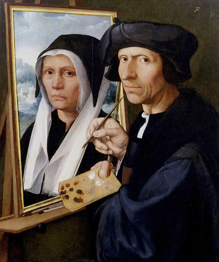 Jacob Van Oostsanen Painting A Portrait Of His Wife By Dirck Jacobsz