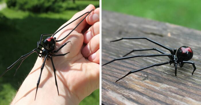 A Selection Of Glass Figures Of Black Widow Spiders By The Glass Symphony Family Workshop (9 Pics)