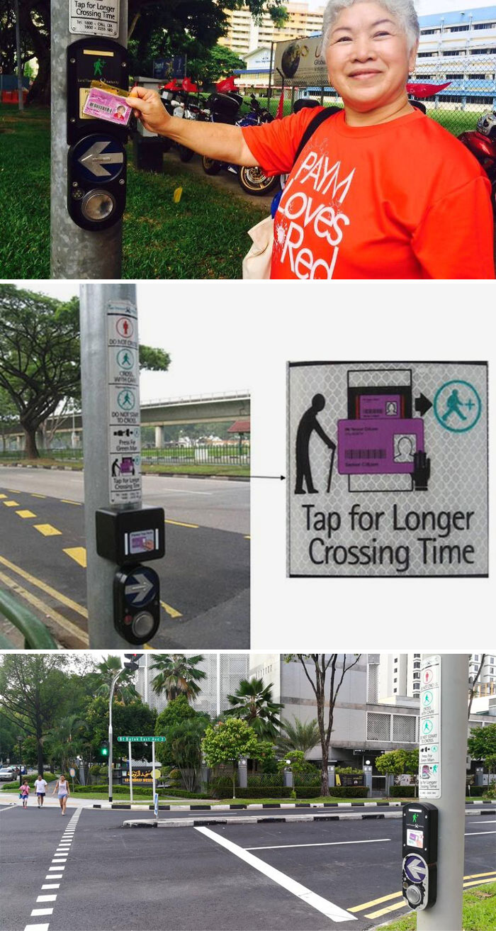 Green Man+, A Card & Traffic Light System To Give People More Time To Cross At Intersections, Singapore