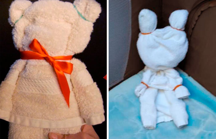 My Mom Tried To Make A Cute Bear With The Towels At The Hotel For The Cradles. "I Need To Practice A Bit More" She Said While Removing It Before Any Baby Could See It