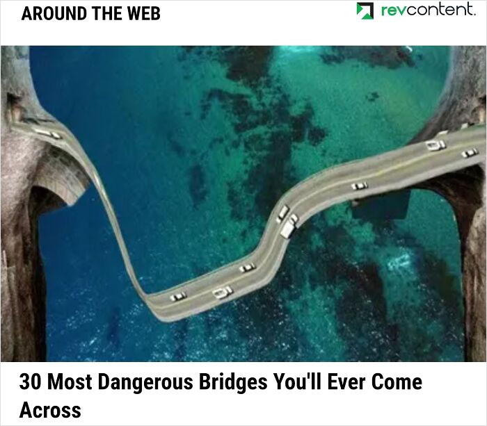 Click Bait At The Bottom Of A Legitimate News Article. Totally Real Bridge With Totally Real Cars
