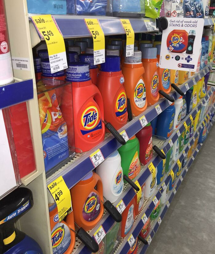You Know You're In A Bad Part Of Town When The Laundry Detergent Bottles Have Security Tags