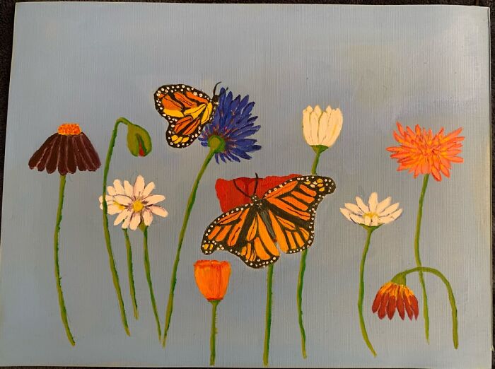 Just Monarch Butterflies Among Flowers.