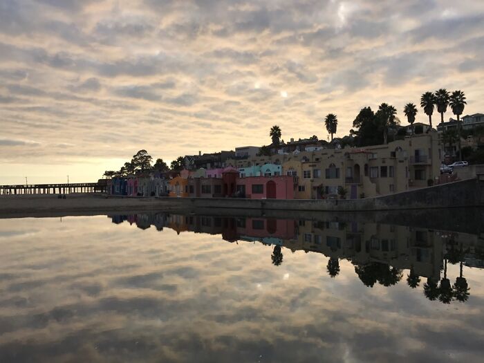 Capitola, Ca. Sun Is Reflecting Off The Ocean And Up Onto The Clouds