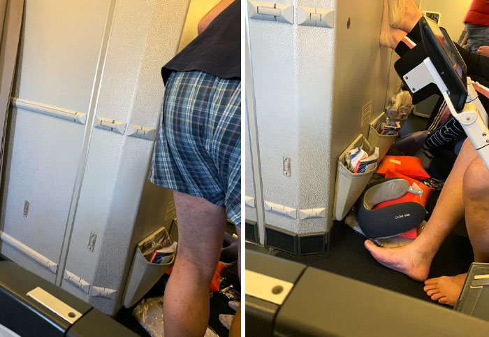 This Is Going To Be A Long Flight. This Man In The Seat Across From Me Has Taken Off His Pants For The Flight. He Is Just In His Boxers. Flight Attendants Seemed Unconcerned