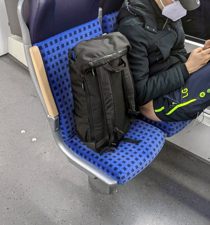 This Guy On My Train Making Butt To Fabric Contact With His Seat