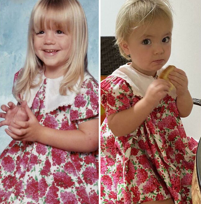 Mi hija y mi esposa llevan el mismo vestido con 28 años de diferencia. Me hizo sonreír