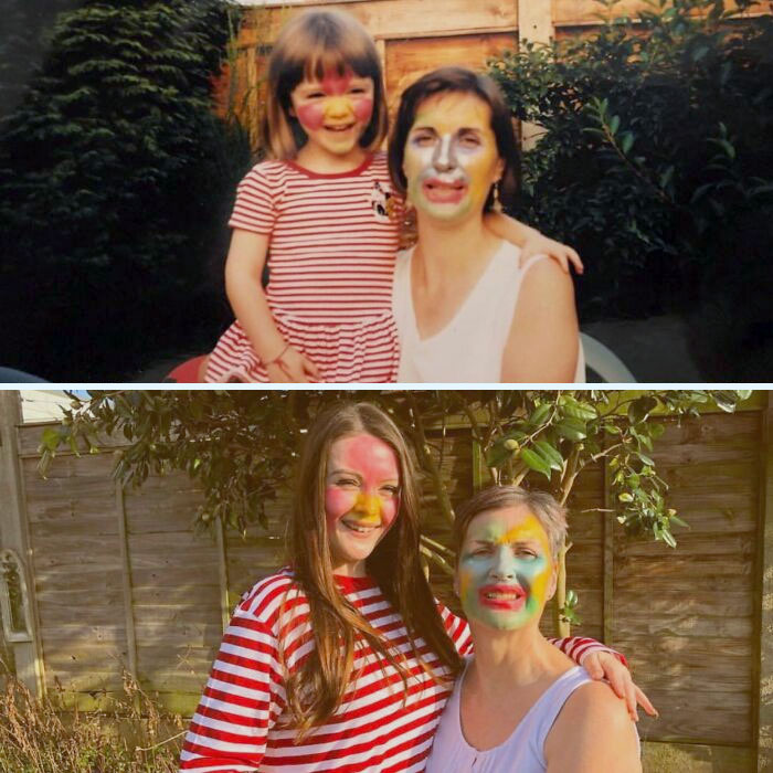 Thought You Guys Might Like This One Too. There’s Approximately 20 Years Between These Two Photos Of Me And My Mom. I Painted Her Face, She Painted Mine
