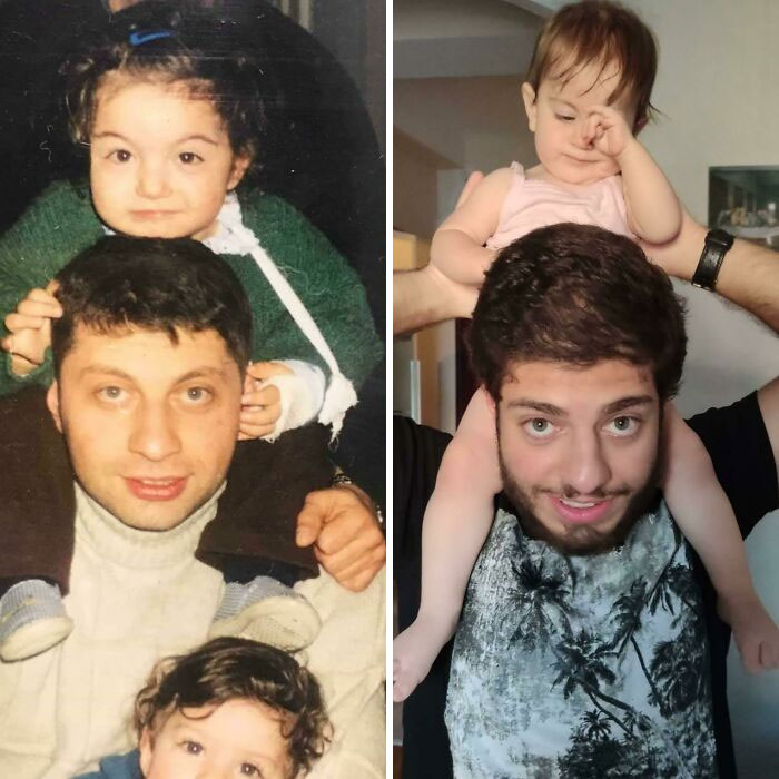 My Dad Holding His Niece, Mariam, In The Early 2000s vs. Me Holding My Niece, Also Named Mariam, In 2020