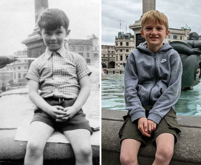 My Dad & My Son. Same Place, 70 Years Apart. Trafalgar Square, London
