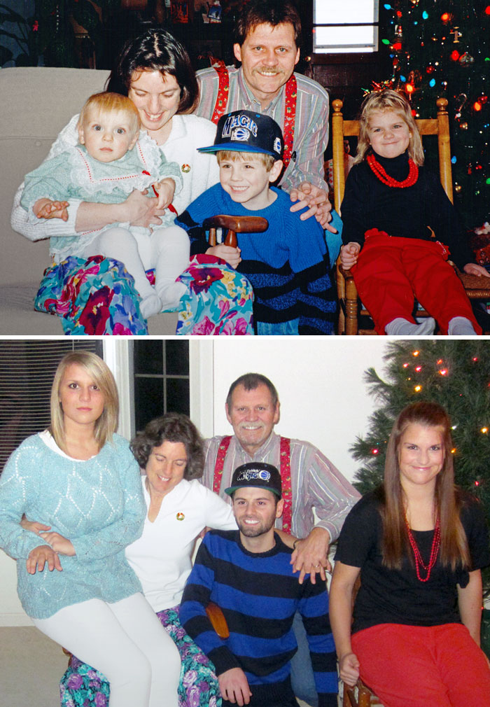 Mi foto familiar de Navidad recreada 20 años después