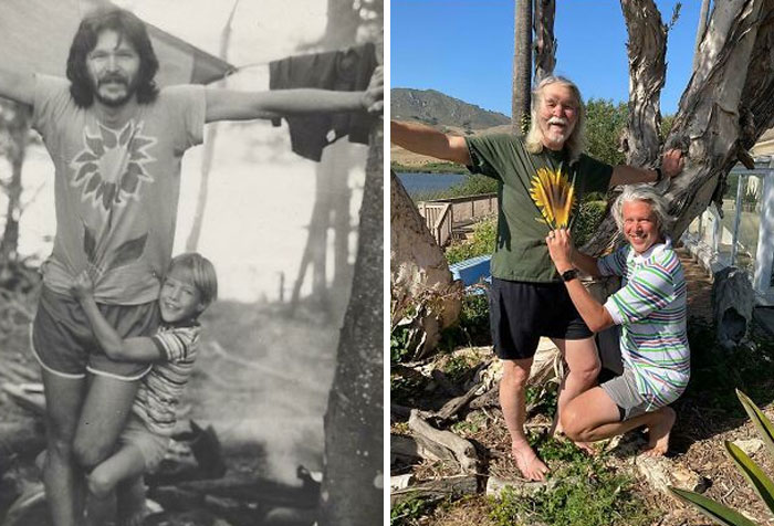 My Dad And I Recreated A Picture, With Long Hair Due To Covid. Original Is Circa 1979