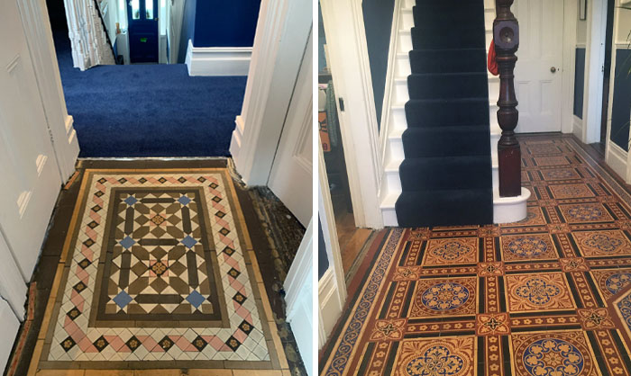 Found These (On The Left) Under Old Carpet When We Got Stairs Re-Carpeted. 10 Months After We Moved In Found "Minton" Or Possibly "Pugin" Tiles In The Hallway Under A Laminate