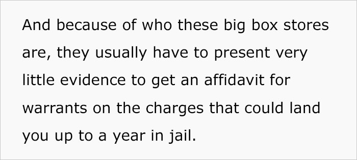 Text discussing how big box stores can obtain warrants with minimal evidence. Text discussing how big box stores can obtain warrants with minimal evidence.
