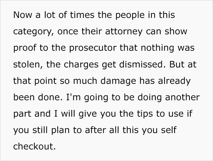 Text discussing issues with self-checkouts in supermarkets by a criminal defense lawyer. Text discussing issues with self-checkouts in supermarkets by a criminal defense lawyer.