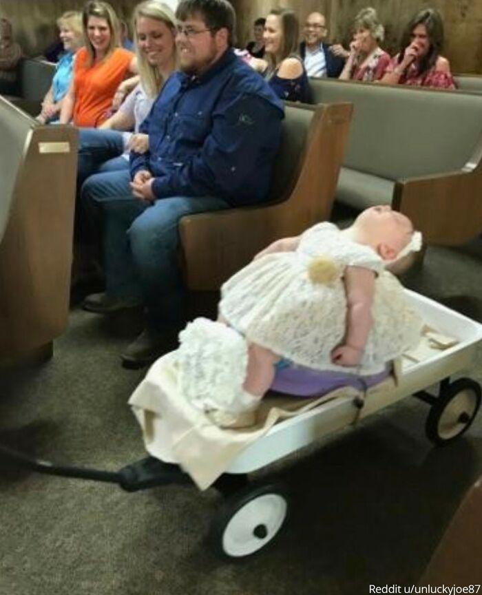 "My Daughter Was Supposed To Be A Flower Girl In Her Aunt's Wedding But Napping Is Life (And She Was Safely Strapped In)"