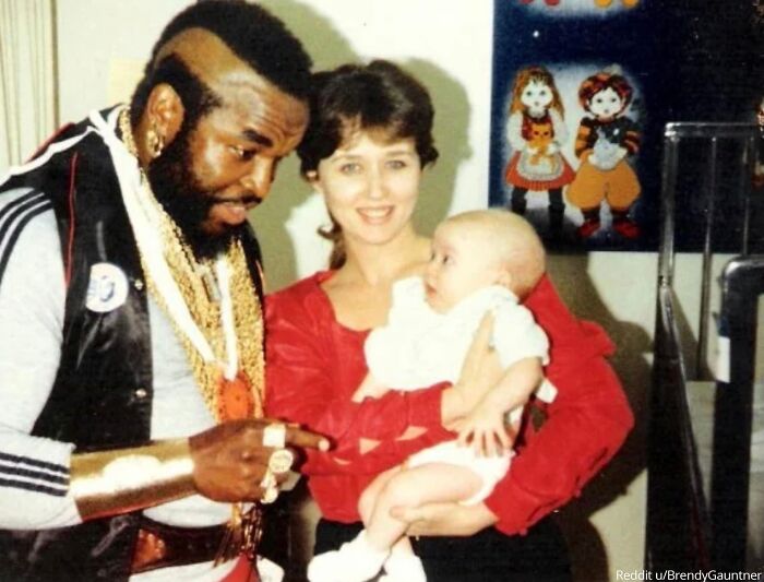 "Vintage 1984 Polaroid Of Mr. T Pitying Me As A Baby With My Mom"