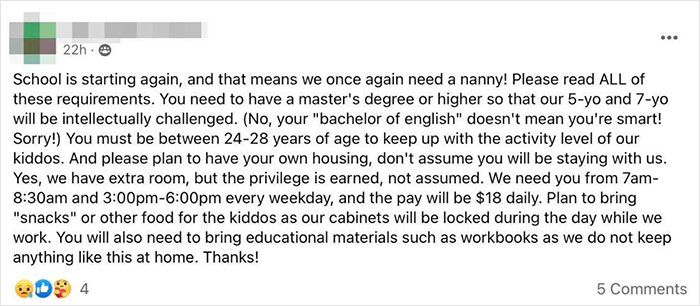 Internet Roasts Parents Who Shared These Nanny Job Listings With Unreasonable Demands And Low Pay