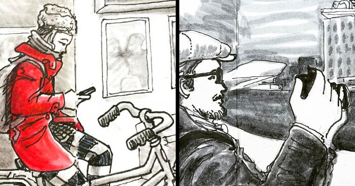 I Sketched Fellow Passengers On The Ferry In Amsterdam In A Tiny Sketchbook, Here’s The Result (30 Pics)