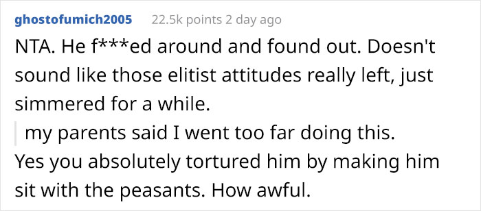 Teen Says Parents Shouldn't Have Bought Nanny A First-Class Ticket, Regrets It After They Put Him In Economy For Being So Elitist Teen Says Parents Shouldn't Have Bought Nanny A First-Class Ticket, Regrets It After They Put Him In Economy For Being So Elitist