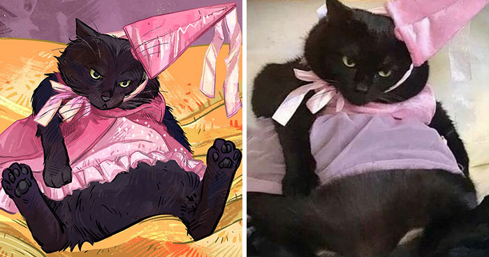 30 Of The Funniest Internet-Famous Cat Pics Get Illustrated By Catwheezie (New Pics)