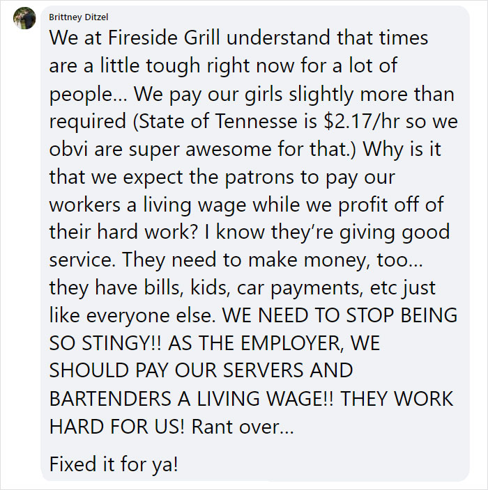 Restaurant Owner Berates Customers For Not Tipping Their Servers Who Work For $3 An Hour, Faces Major Backlash Online