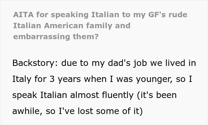 Girlfriend's Rude Italian-American Family Make Fun Of Her Boyfriend, Are Surprised When He Roasts Them With Fluent Italian Girlfriend's Rude Italian-American Family Make Fun Of Her Boyfriend, Are Surprised When He Roasts Them With Fluent Italian