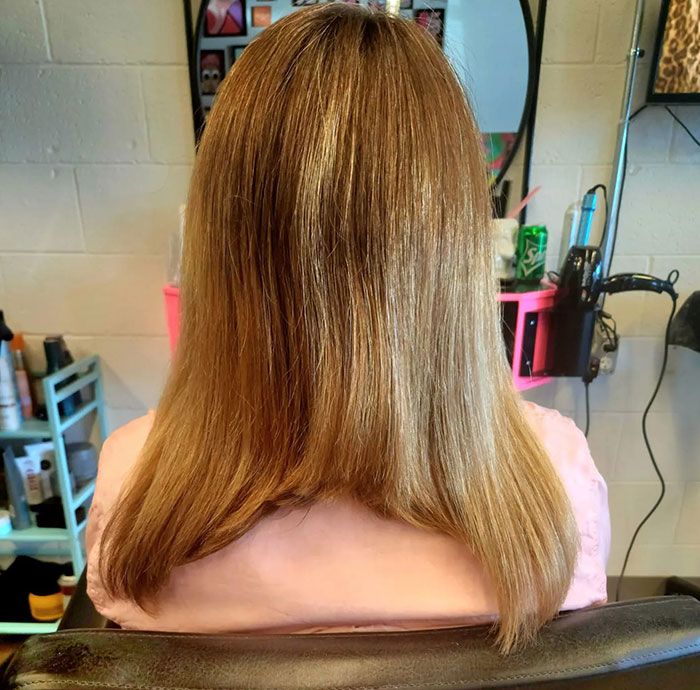 This Lady Was In My Chair Yesterday. She Had To Walk Around For A Whole Week Like This. All She Had Asked For Was An Inverted Bob Cut. They Did Her So Dirty