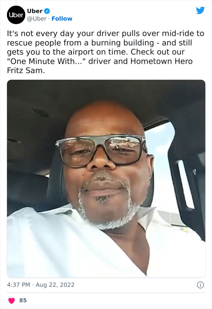 Heroic Uber Driver Goes Viral For Rushing Into Burning Building To Evacuate Residents And Still Getting His Passenger To The Airport In Time Heroic Uber Driver Goes Viral For Rushing Into Burning Building To Evacuate Residents And Still Getting His Passenger To The Airport In Time