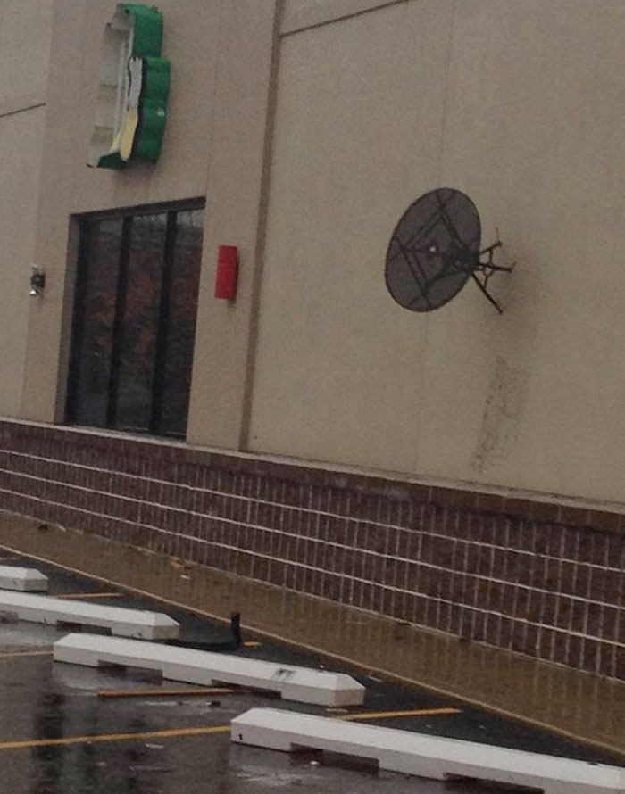 Damaging Winds And Severe Storms Just Blew Through Indiana. Patio Table Stuck Into A Wall