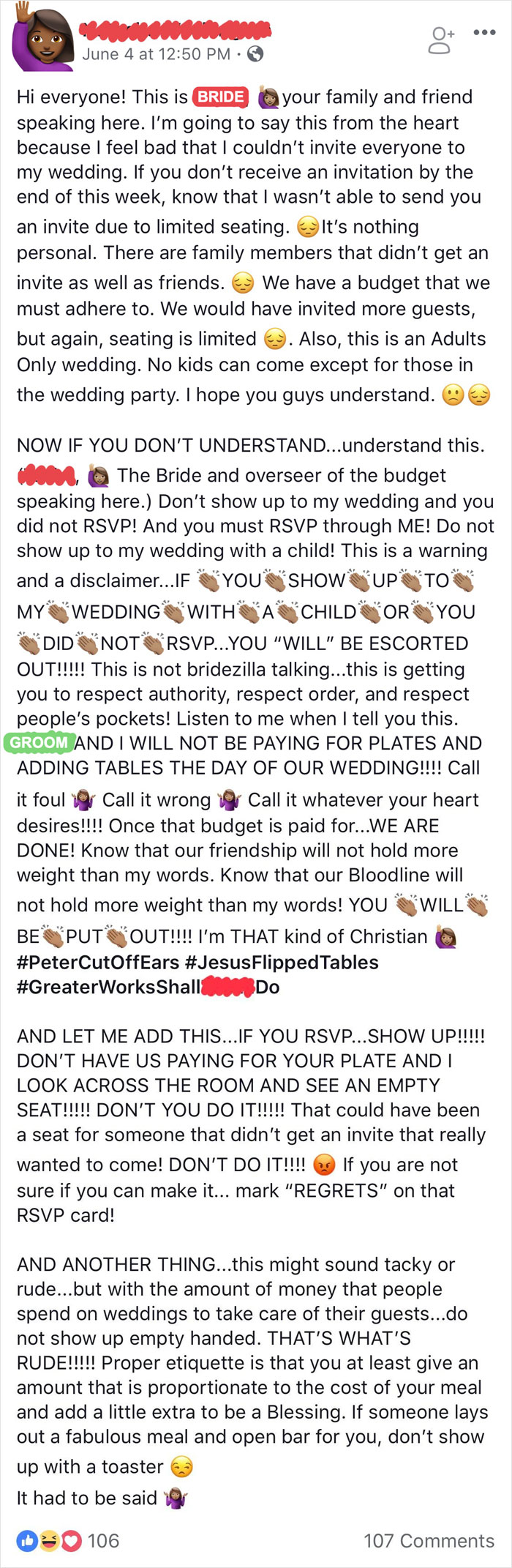A Former Coworker Of Mine. She Was Always Extra At Work. It's No Surprise She Posted This Before Her Wedding. I'm Glad I Wasn't Invited