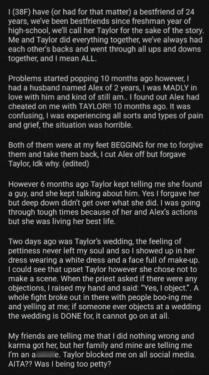 Women Shares Petty Story Of Revenge At Wedding. I Understand How One May Wish To Do This, But Don't
