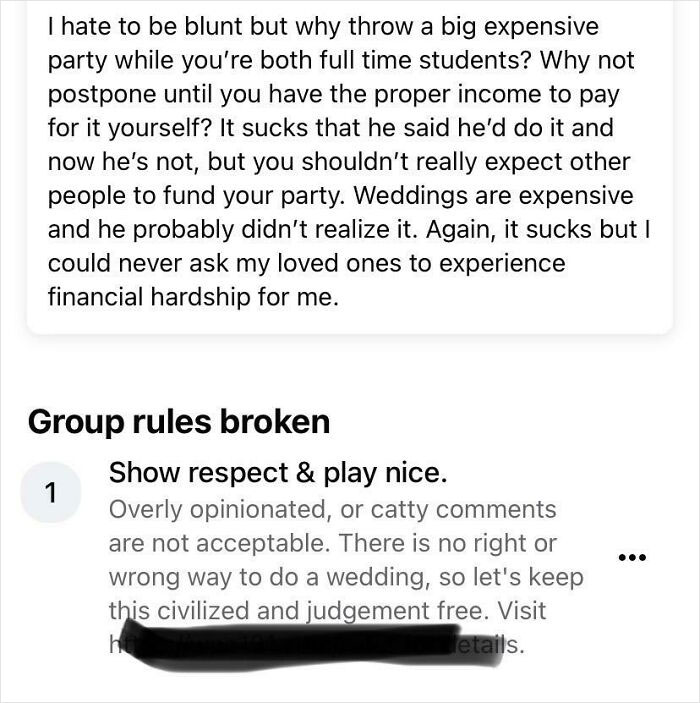 I ‘Broke Group Rules’ With This Comment To A Bride Who Was About To Disown Her Dad For Not Being Able To Afford To Spend $3k On Chair/Tent Rentals